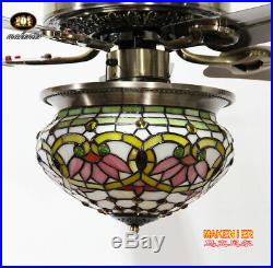 Makenier Tiffany Style Stained Glass Lotus Single-light Ceiling Fan Light Kit