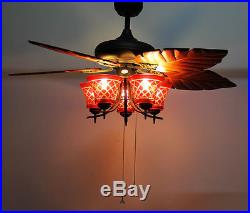 Makenier Vintage Handcrafted Red Glass 5-light Uplight Ceiling Fan Light Kit