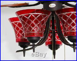 Makenier Vintage Handcrafted Red Glass 5-light Uplight Ceiling Fan Light Kit