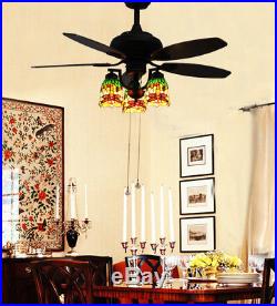 Makenier Vintage Tiffany Stained Glass Dragonfly Downlight Ceiling Fan Light Kit