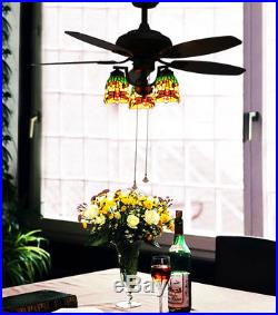 Makenier Vintage Tiffany Stained Glass Dragonfly Downlight Ceiling Fan Light Kit
