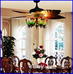 Makenier Vintage Tiffany Stained Glass Dragonfly Uplight Ceiling Fan Light Kit