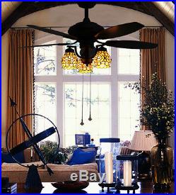 Makenier Vintage Tiffany Stained Glass Flowers Downlight Ceiling Fan Light Kit