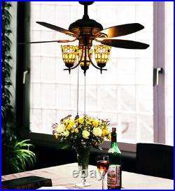 Makenier Vintage Tiffany Stained Glass Flowers Uplight Ceiling Fan Light Kit