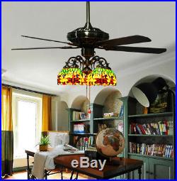 Makenier Vintage Tiffany Style 5-light Dragonfly Downlight Ceiling Fan Light Kit