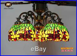Makenier Vintage Tiffany Style 5-light Dragonfly Downlight Ceiling Fan Light Kit