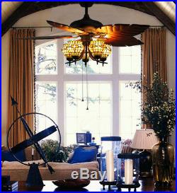 Makenier Vintage Tiffany Style 5-light Flowers Uplight Ceiling Fan Light Kit