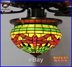 Makenier Vintage Tiffany Style Dragonfly Single-light Ceiling Fan Light Kit