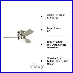 Mazon 44-in Brushed Nickel Flush Mount Indoor Ceiling Fan with Light Kit and
