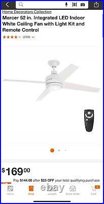 Mercer 52 in. Integrated LED Indoor White Ceiling Fan with Light Kit and Remote