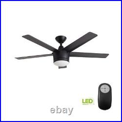 Merwry 52'' Integrated LED Indoor Matte Black Ceiling Fan /Light Kit Remote HDC