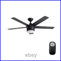 Merwry 52'' Integrated LED Indoor Matte Black Ceiling Fan /Light Kit Remote HDC