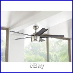 Merwry 52 in. LED Indoor Brushed Nickel Ceiling Fan withLight Kit + Remote Control