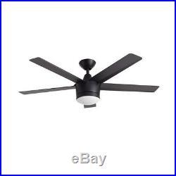 Merwry 52 in. LED Indoor Matte Black Ceiling Fan Light Kit and Remote Control