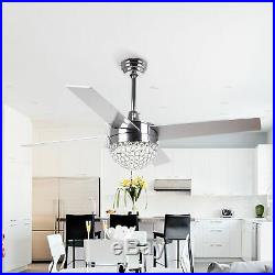 Modern 4-Blades 48-inch Crystal Ceiling Fan with Remote and Light Kit Chrome