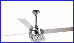 Modern 4-Blades 48-inch Crystal Ceiling Fan with Remote and Light Kit Chrome