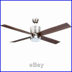 Modern 52 inch Ceiling Fan with Light and Remote Control Kit Brushed Nickel NEW