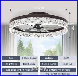Modern Ceiling Fans with Lights and Remote, 19.7In Low Profile Ceiling Fan Fl