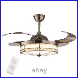 Modern Classic Ceiling Fan with Light Retractable Blades Remote 3 Color Lamp New