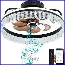 Modern Crystal Flush Mount Ceiling Fan with Lights and Remote 20'' Bluetooth Cei