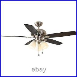 NEW 52 In Indoor LED Brushed Nickel Ceiling Fan With Light Kit Reversible Blades