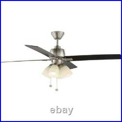 NEW! HAMPTON BAY Malone 54 in. LED Brushed Nickel Ceiling Fan with Light Kit