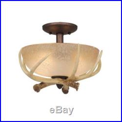 NEW Rustic Faux Antler Semi Flush Mount Fixture OR Ceiling Fan Light Kit, Bronze