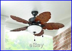 NEWPalm Leaf Blades 44 inch Indoor Outdoor Natural Ceiling Fan Glass Light Kit