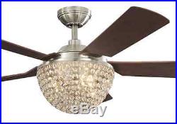 New 52 inch Brushed Nickel Ceiling Fan 5-Blades Crystal Light Kit Remote Control