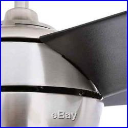 New Brushed Nickel Indoor Ceiling Fan Light Kit Fixture 5 Black Blade Glass Lamp