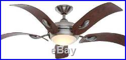 New Ceiling Fan Brushed Nickel Frosted Glass Light Kit 5-Blades Remote Control