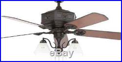 New Ceiling Fan Natural Iron 3-Speed 3-Etched Frosted Glass Light Kit 5-Blades