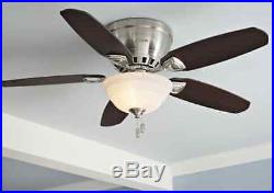 New Indoor Hunter Ceiling Fan 46 Brushed Nickel with Mount, Light Kit, Warranty