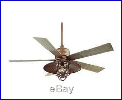New Rustic Copper Indoor Outdoor Ceiling Fan Light Kit Fixture Reversible Blade