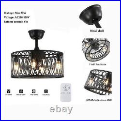 OUKANING Black Metal Caged Vintage Ceiling Fan with Light Kit and Remote Control