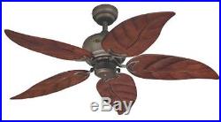 Outdoor Ceiling Fan Patio With Light Kit Indoor 5 Blade Leaf Design Bronze New