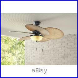 Outdoor Indoor 48 Small Patio Ceiling Fan Unique Palm Leaf Iron LED Light Kit