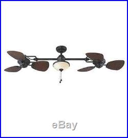 Outdoor/Indoor Damp Rated Dual Ceiling Fan with Light Kit Double Twin Wicker Leaf