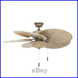 Outdoor Large Cambridge Silver Ceiling Fan 5 Palm ABS Blades Light Kit Tropical