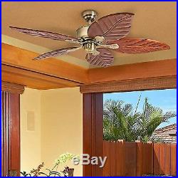 Palm 52 Tropical Ceiling Fan NO LIGHT KIT Five HandCarved Wood Blades Ant Brass