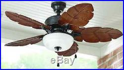 Palm Leaf Blades 44 inch Indoor/Outdoor Natural Iron Ceiling Fan Glass Light Kit