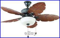 Palm Leaf Blades 44 inch Natural Iron Ceiling Fan Glass Light Kit Indoor/Outdoor