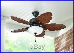 Palm Leaf Blades 44 inch Natural Iron Ceiling Fan Glass Light Kit Indoor/Outdoor