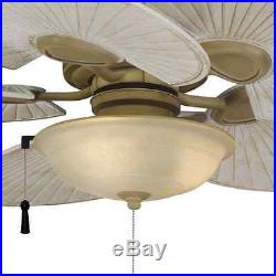 Palm Leaf Ceiling Fan Indoor + Outdoor Patio Light Bowl Kit Casual Nautical Sea