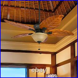 Palm Leaf Ceiling Fan Pull Chain fixture Quiet Adjustable 5 Blades Bronze 52