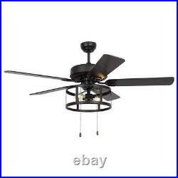 Parrot Uncle Ceiling Fan 52 LED Indoor Matte Black with Pull Chain + Light Kit