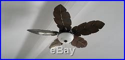 Patio Outdoor/Indoor 52 Palm Leaf Iron Ceiling Fan Pull Chain Bowl Light Kit