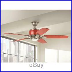 Raymont 52in LED Indoor Brushed Nickel / Red Ceiling Fan with Light Kit and Remote