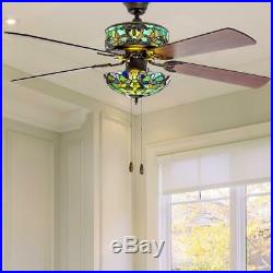 River of Goods 52 in. Indoor Ceiling Fan with Stained Glass Shade Light Kit Remote