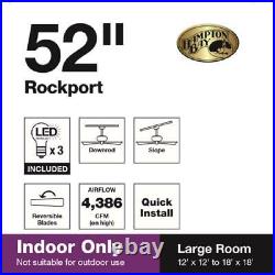 Rockport 52 in. LED Brushed Nickel Ceiling Fan with Light Kit by Hampton Bay